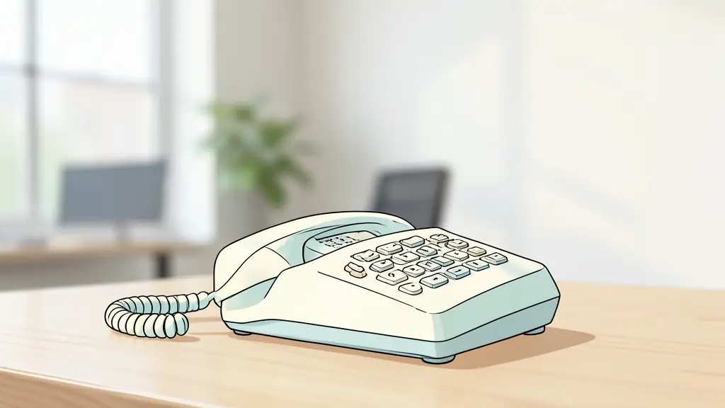Téléphone professionnel posé sur un bureau en bois dans un espace de travail moderne