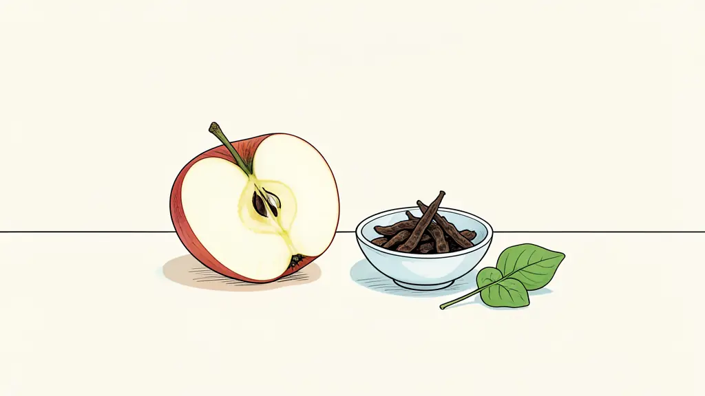 Pomme Victoria tranchée et gousses de tamarin velouté sur un plan de travail de cuisine professionnelle