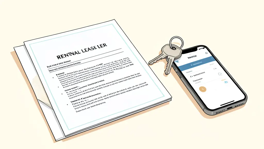 Contrat de location d'appartement avec un jeu de clés et un smartphone sur une table en bois