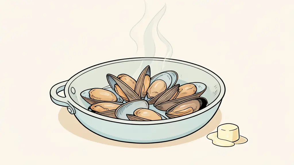 Mousles cuites fumantes avec une noisette de beurre fondu sur la chair tendre