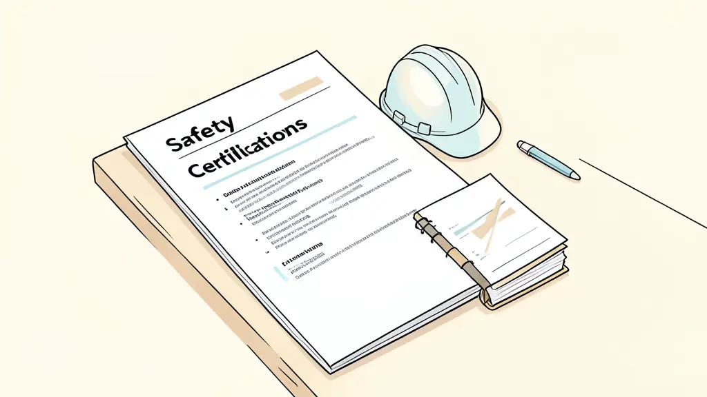 Un CV professionnel sur un bureau avec un casque de chantier et une section certifications sécurité mise en avant
