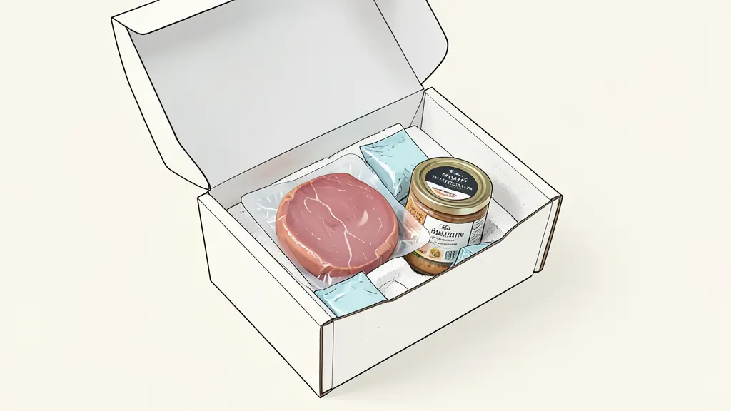 Coffret de livraison réfrigéré contenant un foie gras sous vide et un bocal de confit de canard du Gers