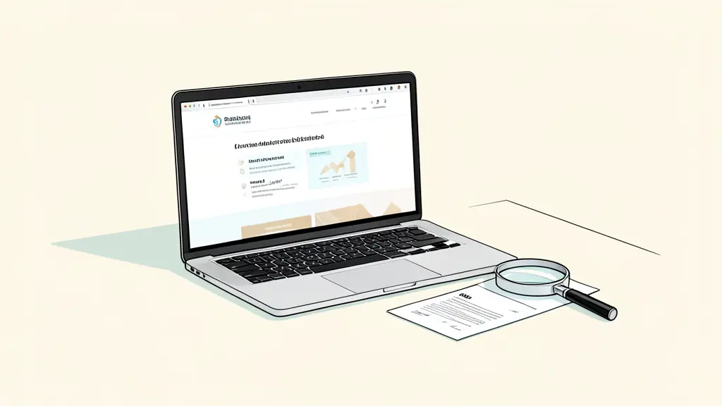 Bureau professionnel avec un ordinateur affichant le registre du commerce, un extrait Kbis et une loupe